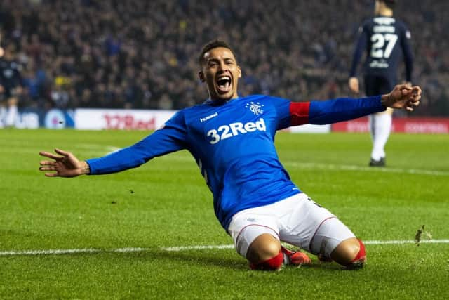 James Tavernier celebrates after putting Rangers 2-0 up. Picture: SNS Group