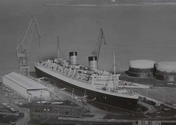 The Queen Elizabeth in Inchgreen dry dock in Greenock.  1965. Picture Robert Perry 7th Nov 2014