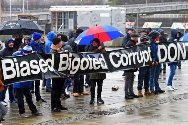 Rangers fans protest outside the BBC Scotland HQ. Picture: SNS Group