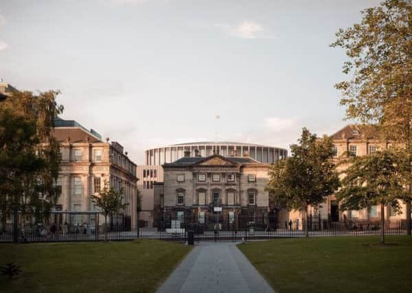 An artist's impression of The Impact Centre,  the proposed concert hall behind Royal Bank of Scotland's Dundas House headquarters in St Andrew Square, Edinburgh. Pic: Hayes Davidson