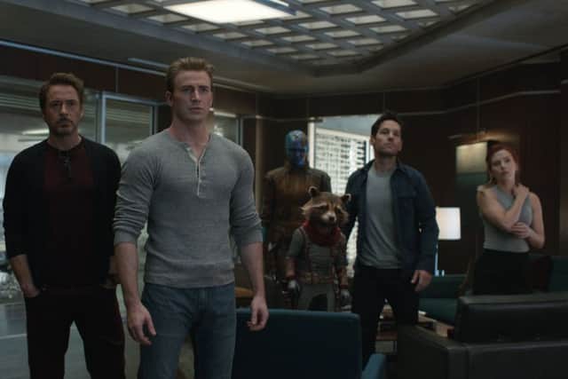 From left to right: Iron Man/Tony Stark (Robert Downey Jr.), Captain America/Steve Rogers (Chris Evans), Nebula (Karen Gillan), Rocket (voiced by Bradley Cooper), Ant-Man/Scott Lang (Paul Rudd) and Black Widow/Natasha Romanoff (Scarlett Johansson) PIC: Film Frame / ©Marvel Studios 2019