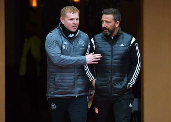 Celtic manager Neil Lennon with Aberdeen manager Derek McInnes. Pic: SNS/Craig Williamson