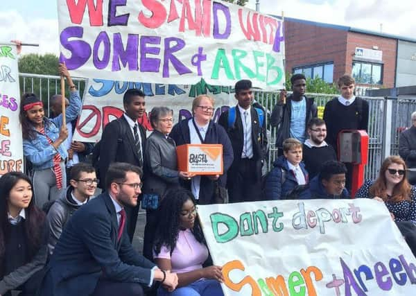 A petition is handed in at the immigration centre in Glasgow against treatment of brothers  
Somer and Areeb Bakhsh, who are 16 and 14. PIC: Contributed.