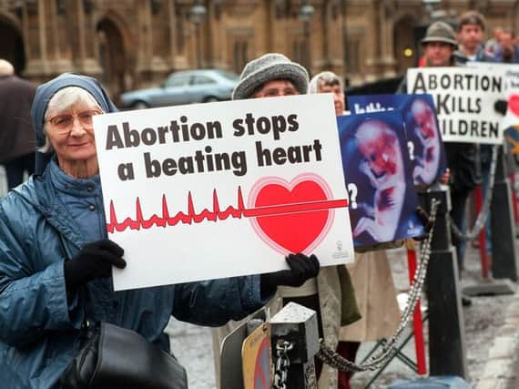 Protesters from the Society for the Protection of the Unborn Children protest outside Westminter. Picture: PA