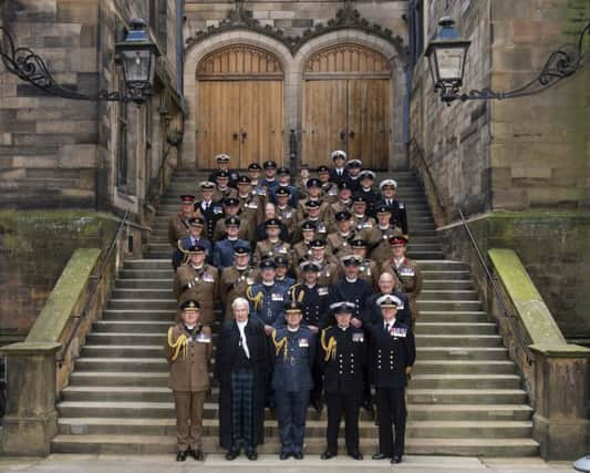 General Assembly of the Church of Scotland: Church of Scotland Military Chaplains 
Front row - Senior Military Chaplains Ven Clinton Langston, Moderator Rt Rev Colin Sinclair, John Ellis QHC, Scott Shackleton, Rear Admiral Jim Higham