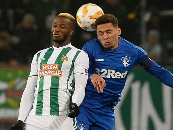 Boli Bolingoli-Mbombo playing for Rapid Vienna against Rangers in the Europa League last season.