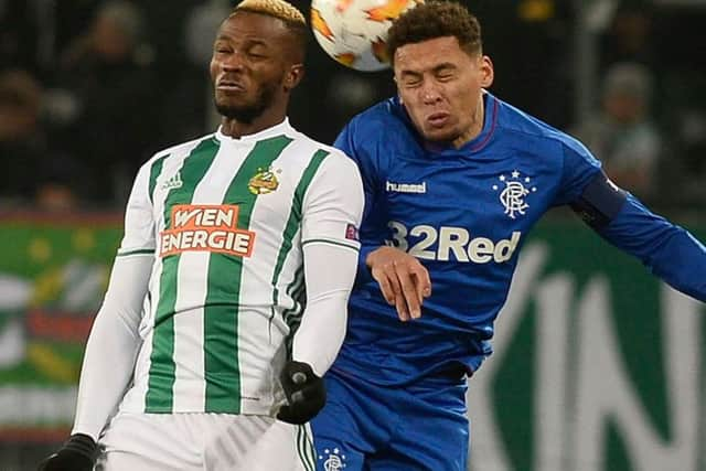 Boli Bolingoli-Mbombo playing for Rapid Vienna against Rangers in the Europa League last season.