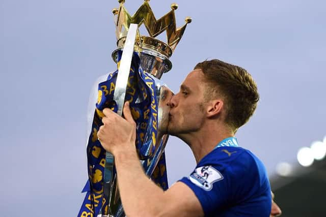 Andy King celebrating Leicester City's title success in 2016.