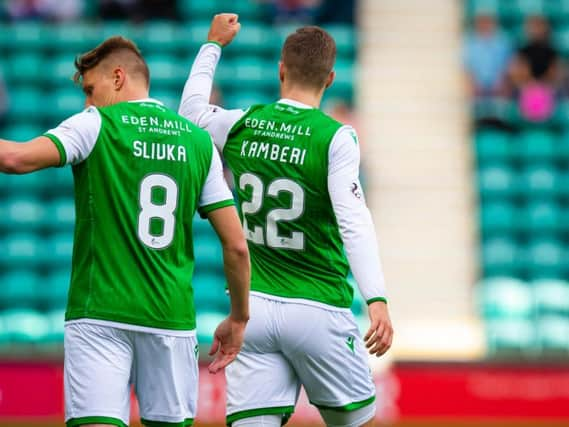 Florian Kamberi celebrates scoring.