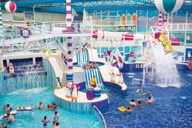 The on-site indoor water park Splashaway Bay