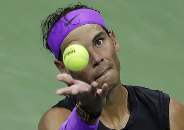 Rafael Nadal serves to Diego Schwartzman. Picture: Adam Hunger/AP