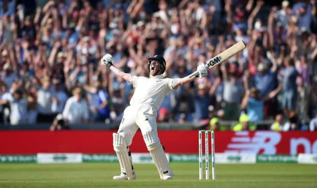 Stoked up: Ben Stokes celebrates hitting the winning run at Headingley after the greatest-ever innings.  Photograph: Gareth Copley