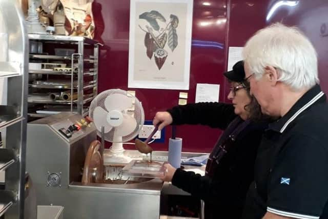 Angus and Pam MacGruary in the kitchen of Isle of Skye Chocolate, which has now ceased trading. PIC: Contributed.