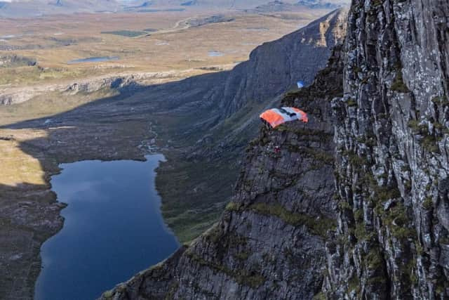 Sam Percival, 35, miraculously survived the horror fall after his parachute spun mid-jump, slamming him into the sheer cliff face at speeds of at least 30mph.