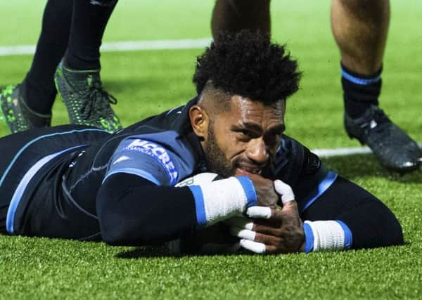 Nikola Matawalu scores Glasgow Warriors fifth try in their 50-0 victory over Southern Kings. Picture: SNS/SRU.