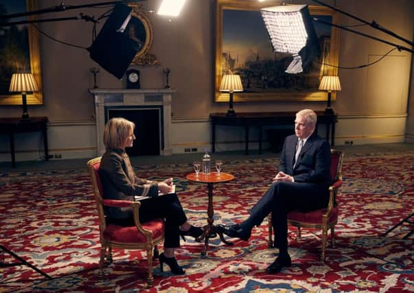 Emily Maitlis interviews Prince Andrew at Buckingham Palace about his friend Brian Epstein, right. Top, the prince pictured with Virginia  Roberts in London, in 2001. Picture: PA