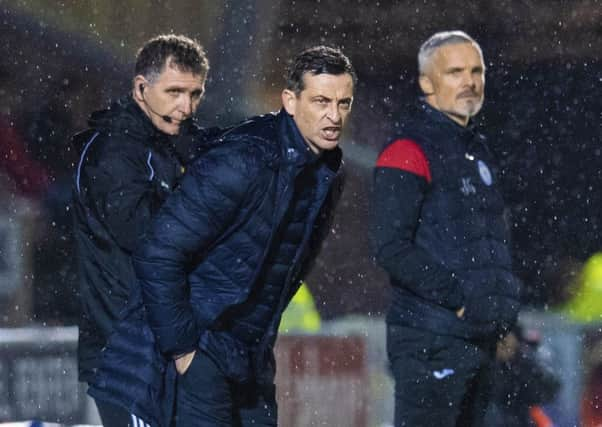 Hibernian manger Jack Ross with St Mirren counterpart Jim Goodwin. Picture: Ross Parker/SNS