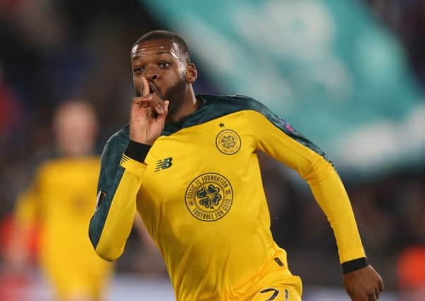 Olivier Ntcham celebrates after scoring Celtic's winner at Lazio