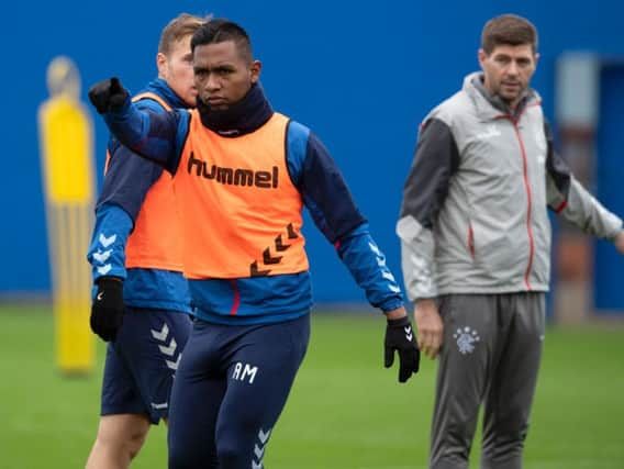 Alfredo Morelos with Steven Gerrard in training.