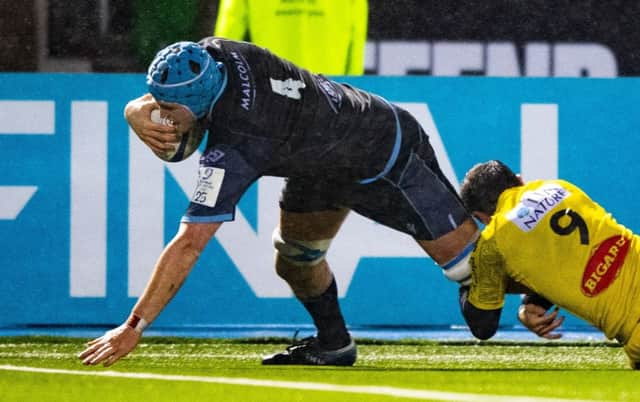 Glasgow Warriors lock Scott Cummings scores a try which is later disallowed for a red-card offence by team-mate Matt Fagerson in the build-up. Picture: Gary Hutchison/SNS/SRU