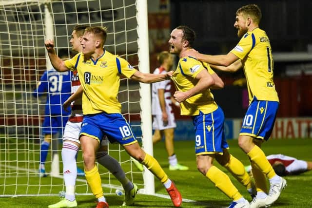 Ali McCann celebrates after netting St Johnstone's winner. Picture: SNS