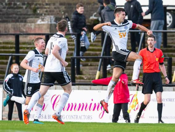 Steven Bell celebrates his goal for Ayr.