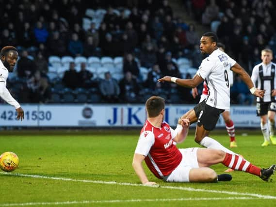 Jon Obika breaks the deadlock for St Mirren.